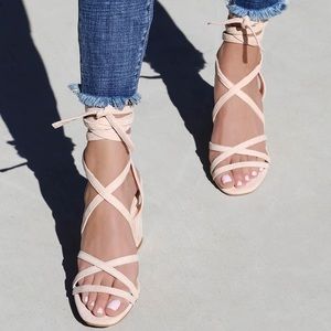 LuLus Ashton Nude Suede Lace Up Heels - Size 7